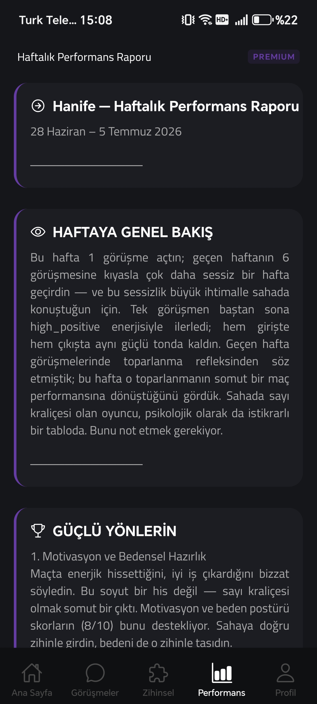 Haftalık performans raporu — haftaya genel bakış