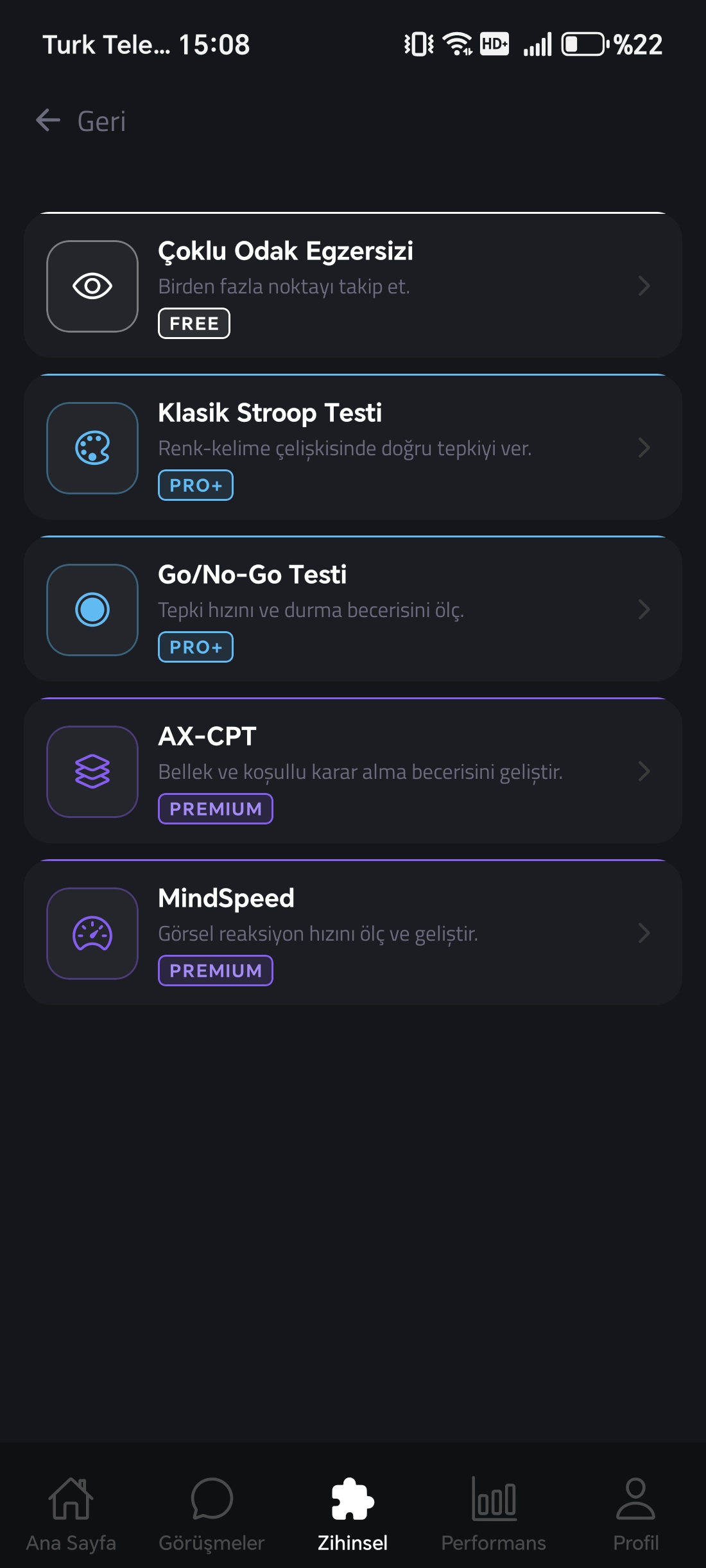 Bilişsel Testler listesi